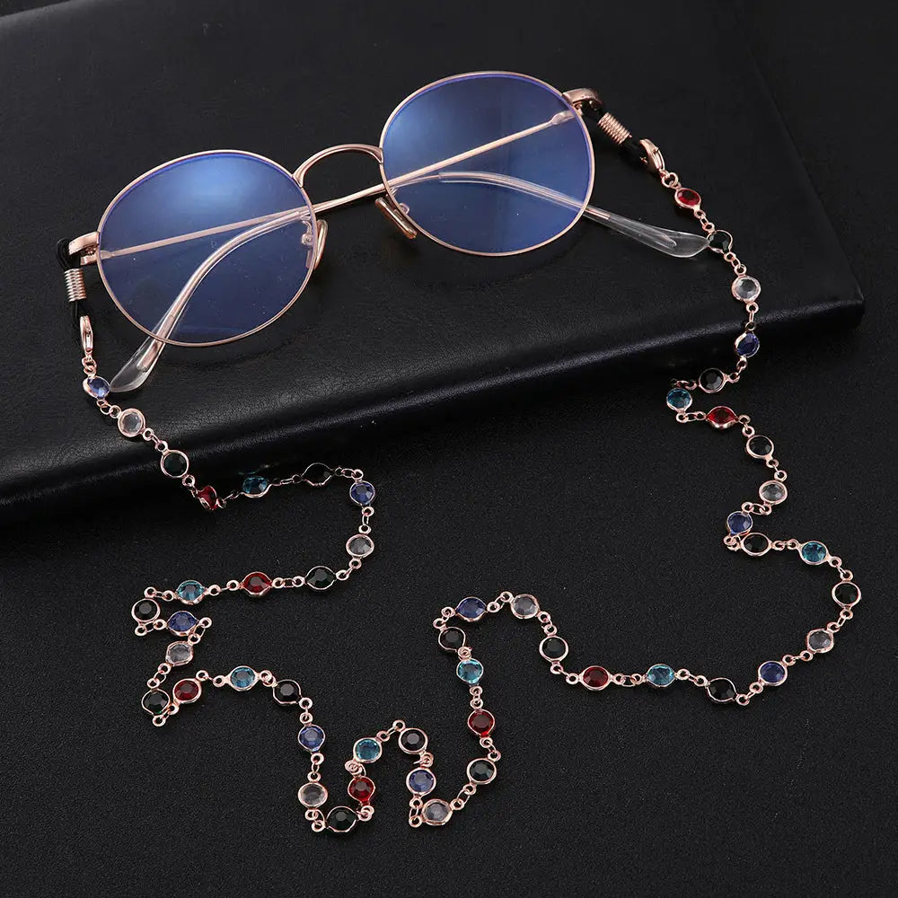 Runde Brillengläser mit bunter Perlenkette für Rosenbrillen Modeaccessoire