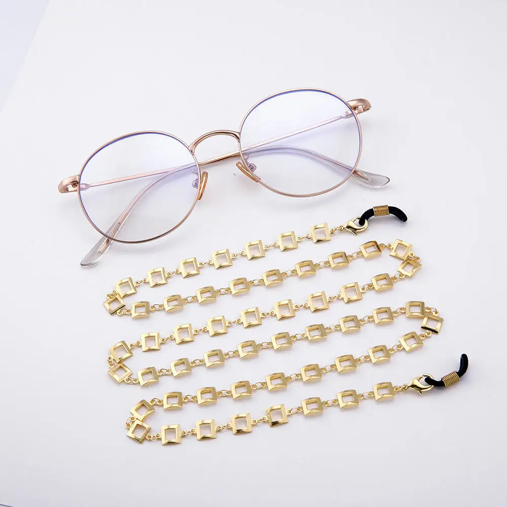 Runde Brillengläser mit goldener Kette für quadratische Brillen Halter