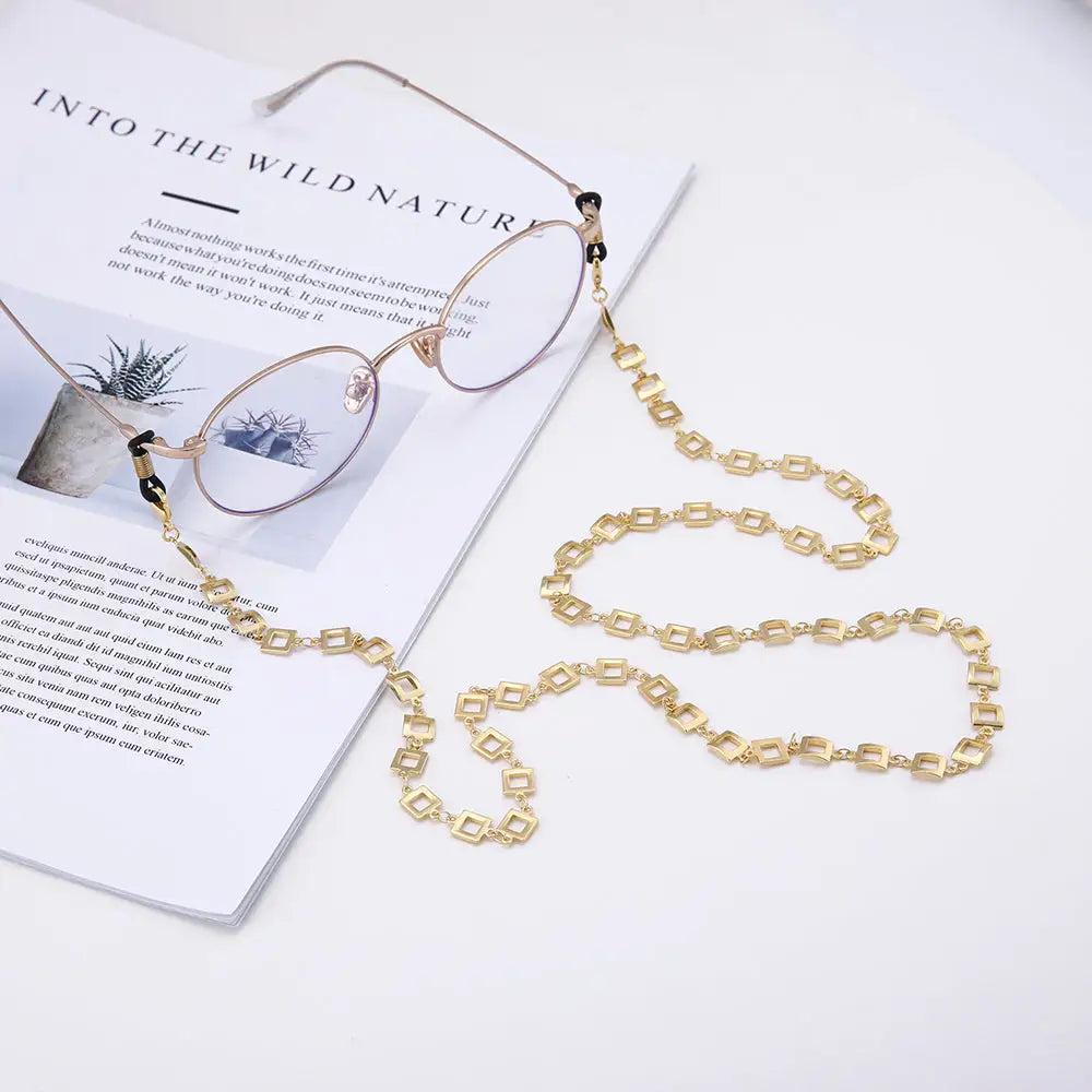 Quadratische goldene Brillenkette Halter für Brillen, stilvoller Blickfang