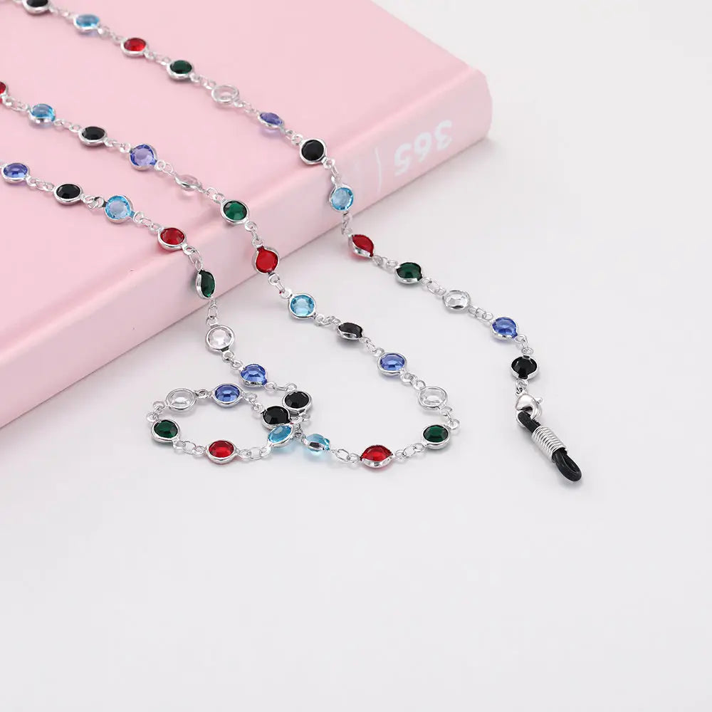 Bunte Perlenbrillenkette Silber Halter, modisches Accessoire für Brillen