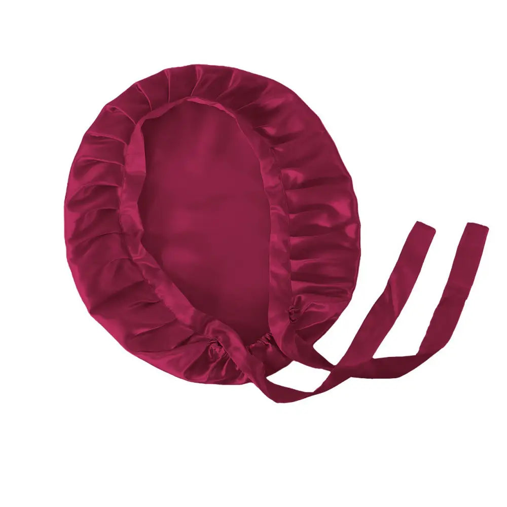 Maroon Satin Bonnet mit Bändern für Damen, elegante Haarpflege Accessoire
