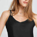 Schwarze Elegantes Seidentanktop V-Ausschnitt Damenmode, stilvoll und bequem
