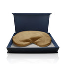 Goldene Schlaf-Seidenmaske in blauer Verpackung, luxuriöses Schlafaccessoire