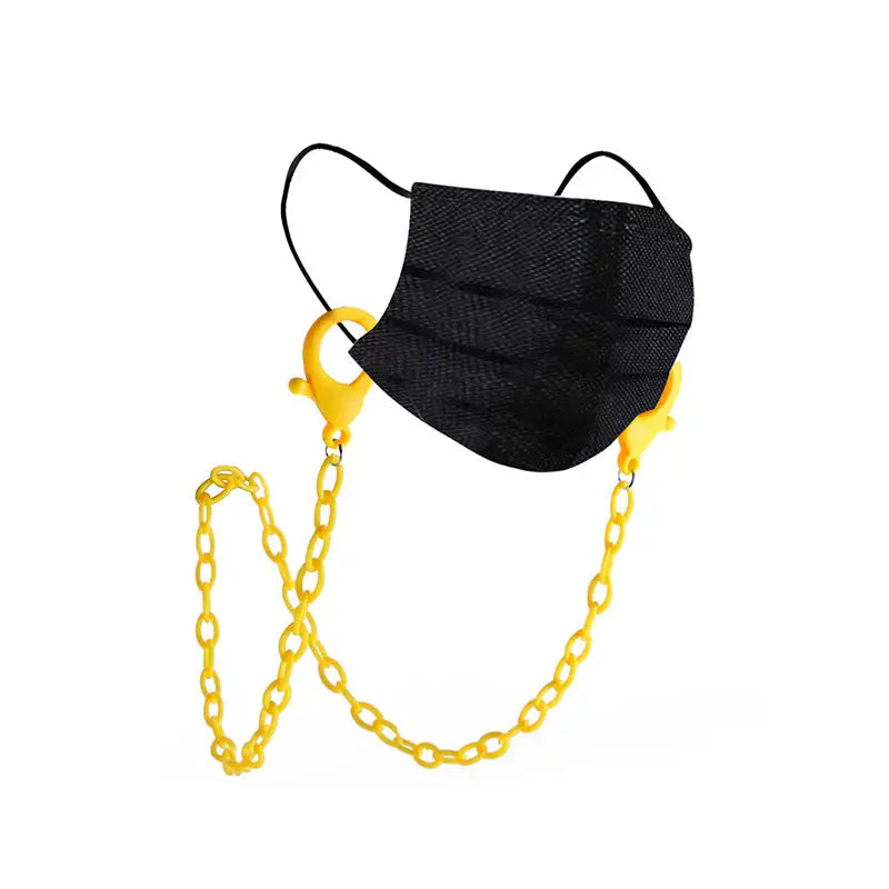 Schwarze Gesichtsmaske mit gelber Kette, Halskette für Masken gelb