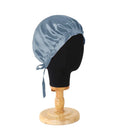 Hellblaue Seidenhaube mit Bändern, eleganter Satin-Haartop für Komfort und Stil