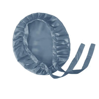 Hellblaue Seidenhaube mit Bändern, Satin-Haarbonnet mit Bändchen für schonendes Schlafen