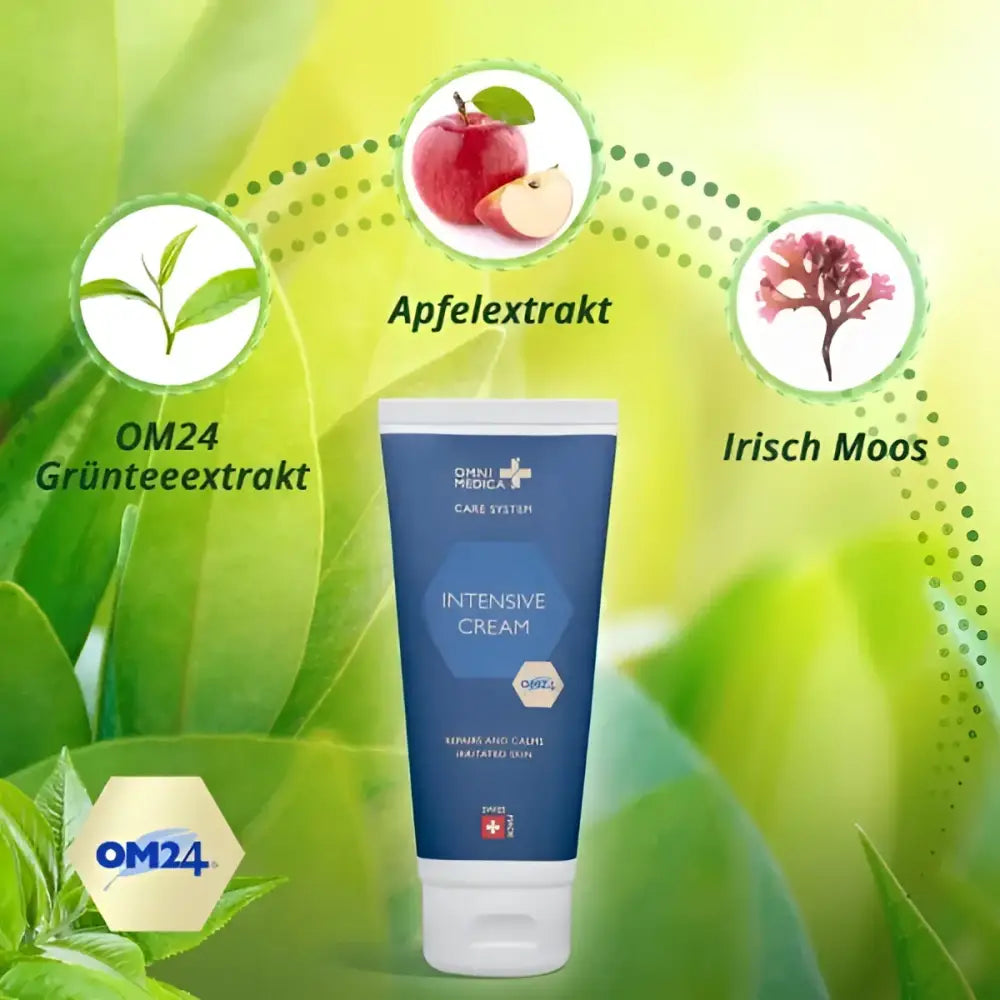 Blaue und weiße intensive Creme Tube für Hautpflege, Produkt namens Intensive Cream