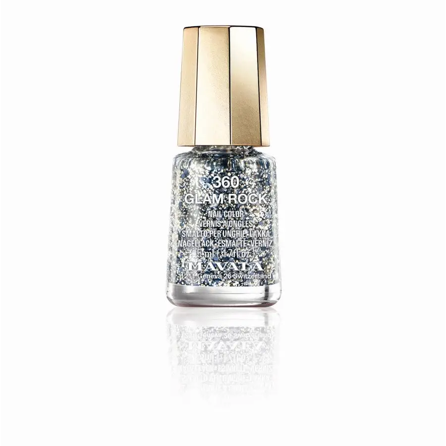 Glitzernder silberner Nagellack mit goldener Kappe von Mini Color Mavala Nagellack