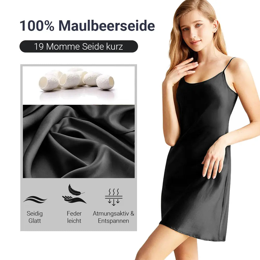 Schwarzes Seidenslip Kleid Negligee für Damen aus reiner Seide Schweizer Lager