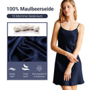 Navy Seidenslipdress für Damen aus 100% reiner Seide, elegante Nachthemd in Dunkelblau