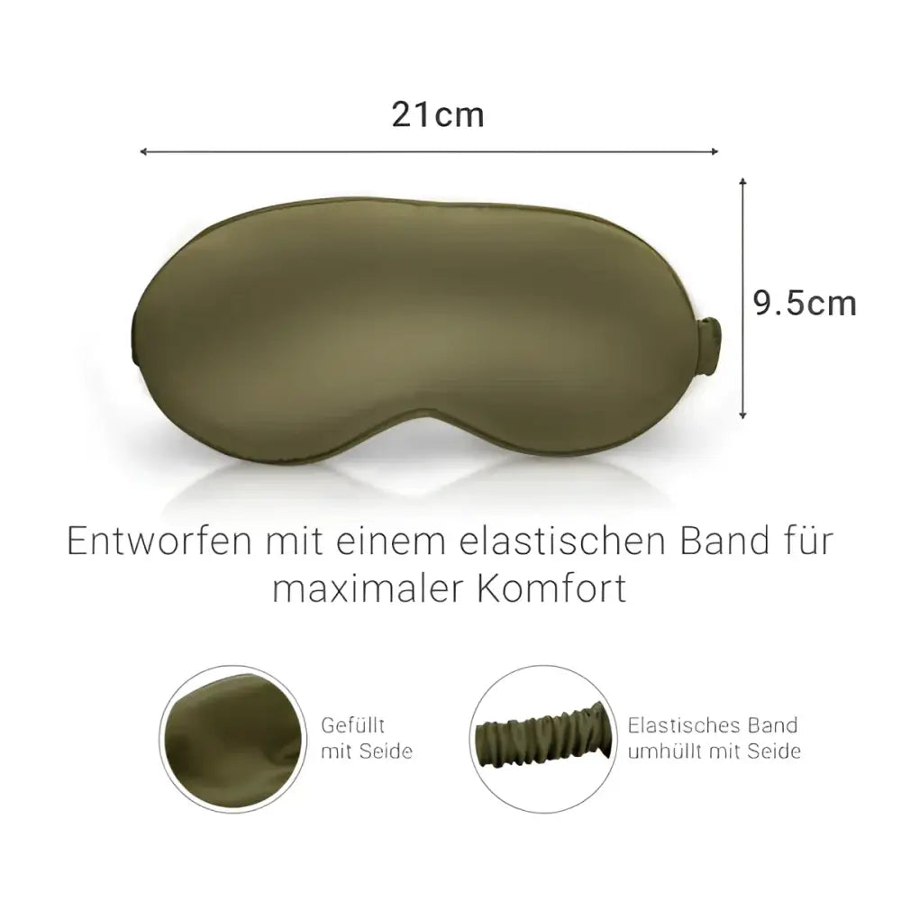 Olive Schlaf-Seidenmaske aus grünem Seidstoff für einen erholsamen Schlaf