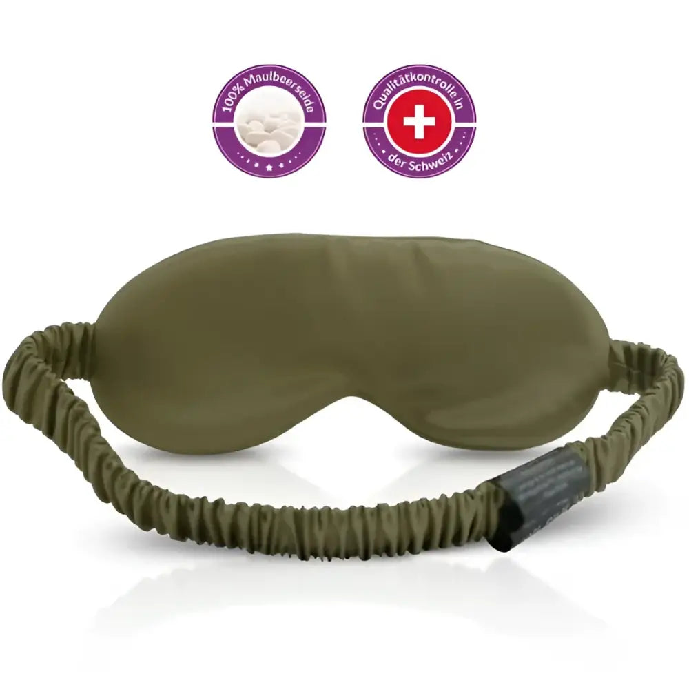 Olive Schlaf-Seidenmaske aus Olivgrünem Seidenstoff mit verstellbarem Gummiband