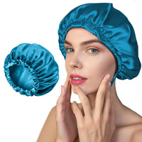 Pfauenblau Seidenhaube mit Gummiband aus teal Satin für Haarpflege