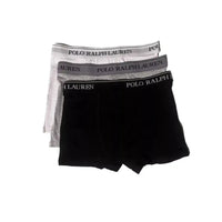 Drei Polo Ralph Lauren Boxer-Shorts in Schwarz Weiß und Grau im TRUNK 3 PACK