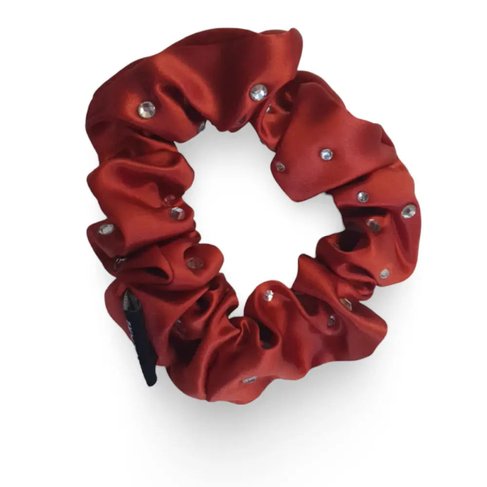 Red silk headband with pearls
