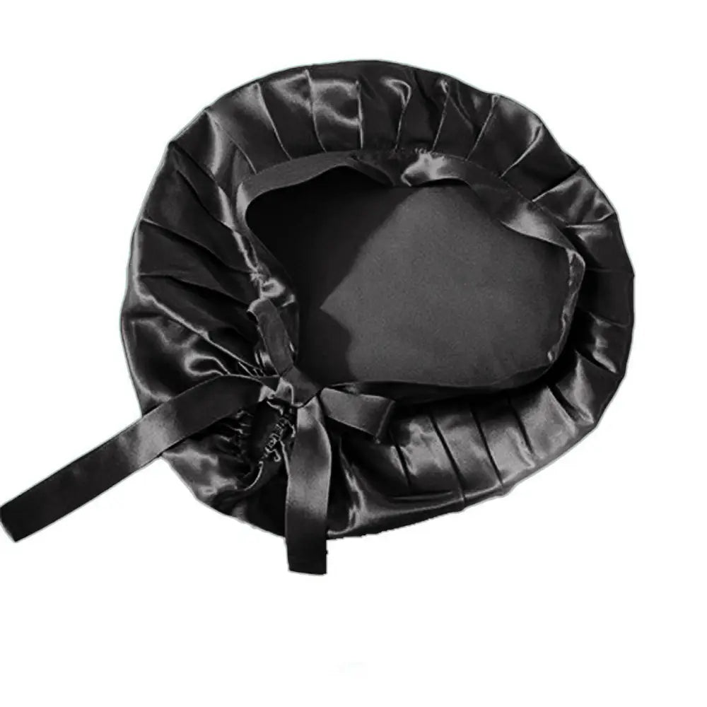 Schwarze Seidenhaube - Schlafmütze aus Seide mit Bändern