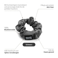 Graue Seidenscrunchie Schwarz für Damen, eleganter Haarschmuck aus Seide
