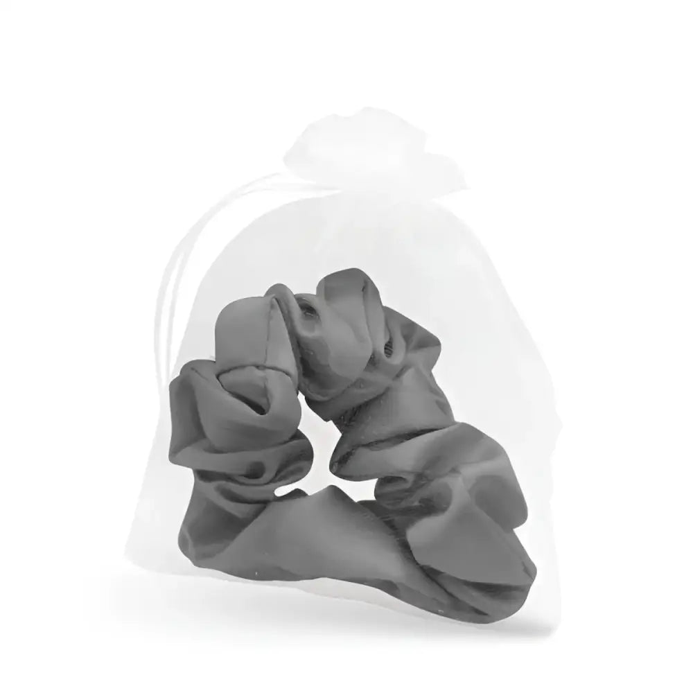 Graue Satin-Schleifenhaargummi für Damen, Seiden-Scrunchie Schwarz