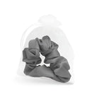 Graue Satin-Schleifenhaargummi für Damen, Seiden-Scrunchie Schwarz