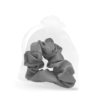 Graue Satin-Schleifenhaargummi für Damen, Seiden-Scrunchie Schwarz