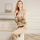 Beige Satin-Pyjama Set für Damen aus 100% reiner Schweizer Seide
