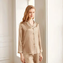 Beige Seidenset Damenpyjama aus reiner Schweizer Seide, zweiteilig in verschiedenen Größen