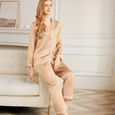 Beigees Seidenpyjama-Set für Damen aus 100% reiner Schweizer Seide