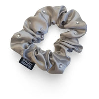 Grauer Satin-Gummiband mit Rhinestones für elegante Frisuren als Silber Seiden-Haarband mit Perlen