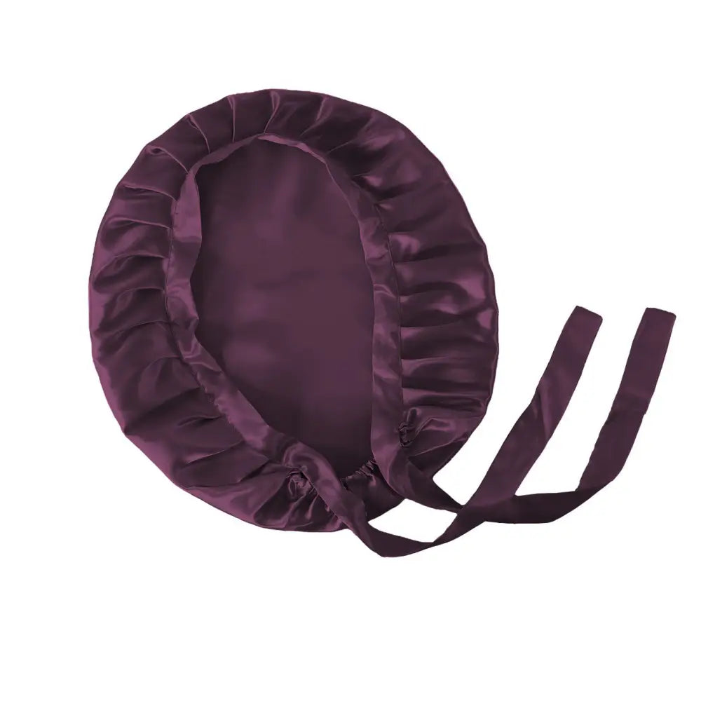 Violette Seidenhaube - Schlafmütze aus Seide mit Bändern