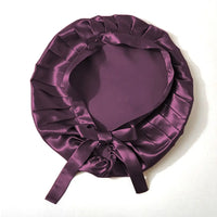 Violette Seidenhaube mit Bändern aus purple Satin für Haarschutz