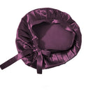 Violette Seidenhaube mit Bändern, purple satin Schlafbonnet mit Bändern